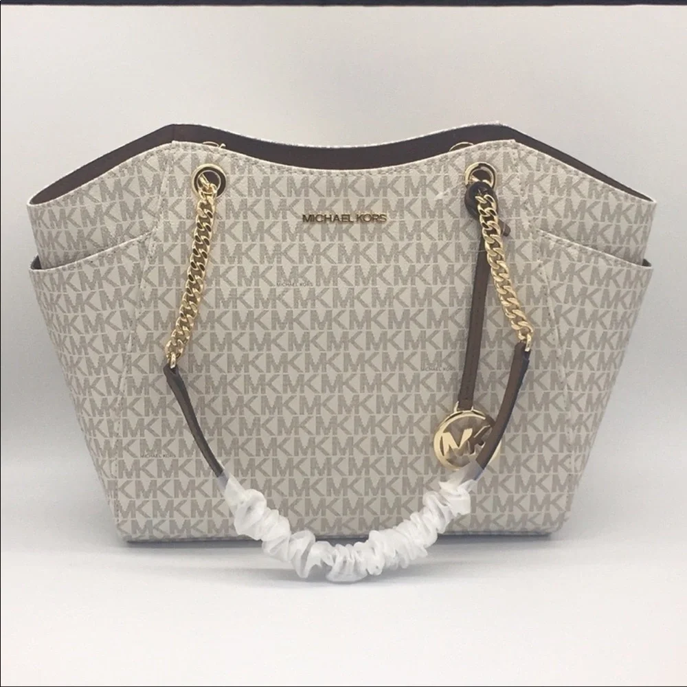 MICHAEL KORS LG CHAIN SHOULDER TOTE VANILLA - Picture 4 of 16